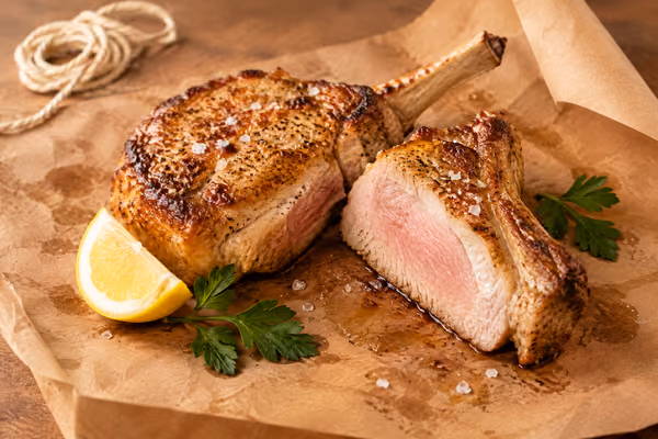 Côtelettes de porc avec manchon nettoyé Nagano 4 x 340g+-, une fois apprêté